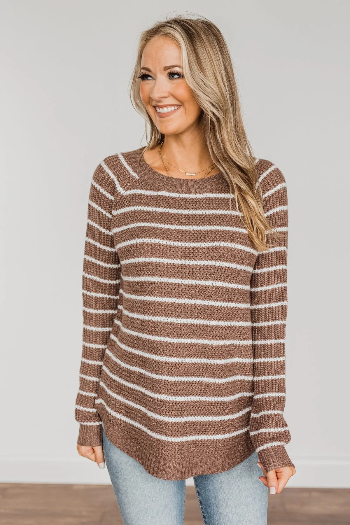 Soak In The Moment Striped Sweater- Mocha