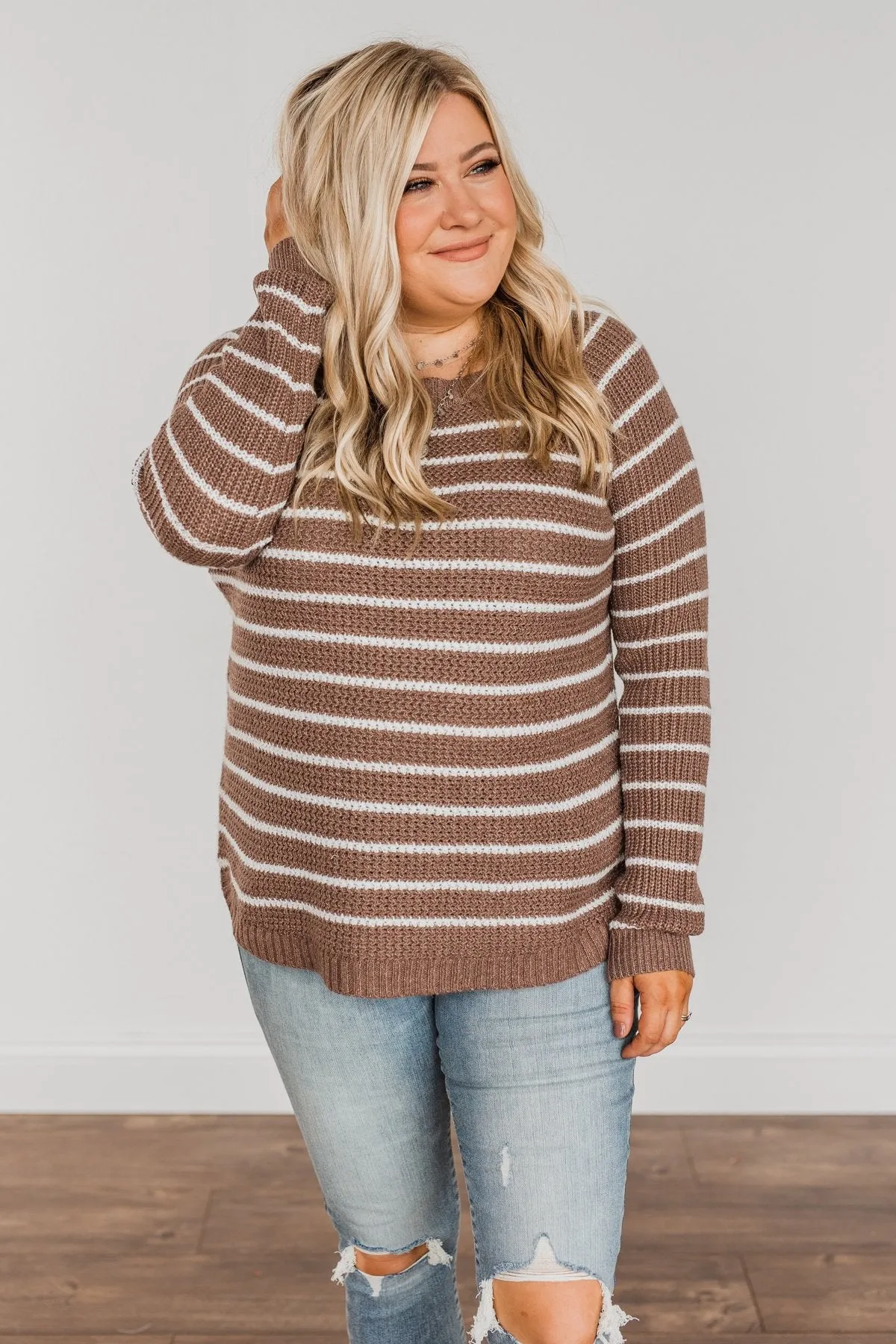 Soak In The Moment Striped Sweater- Mocha