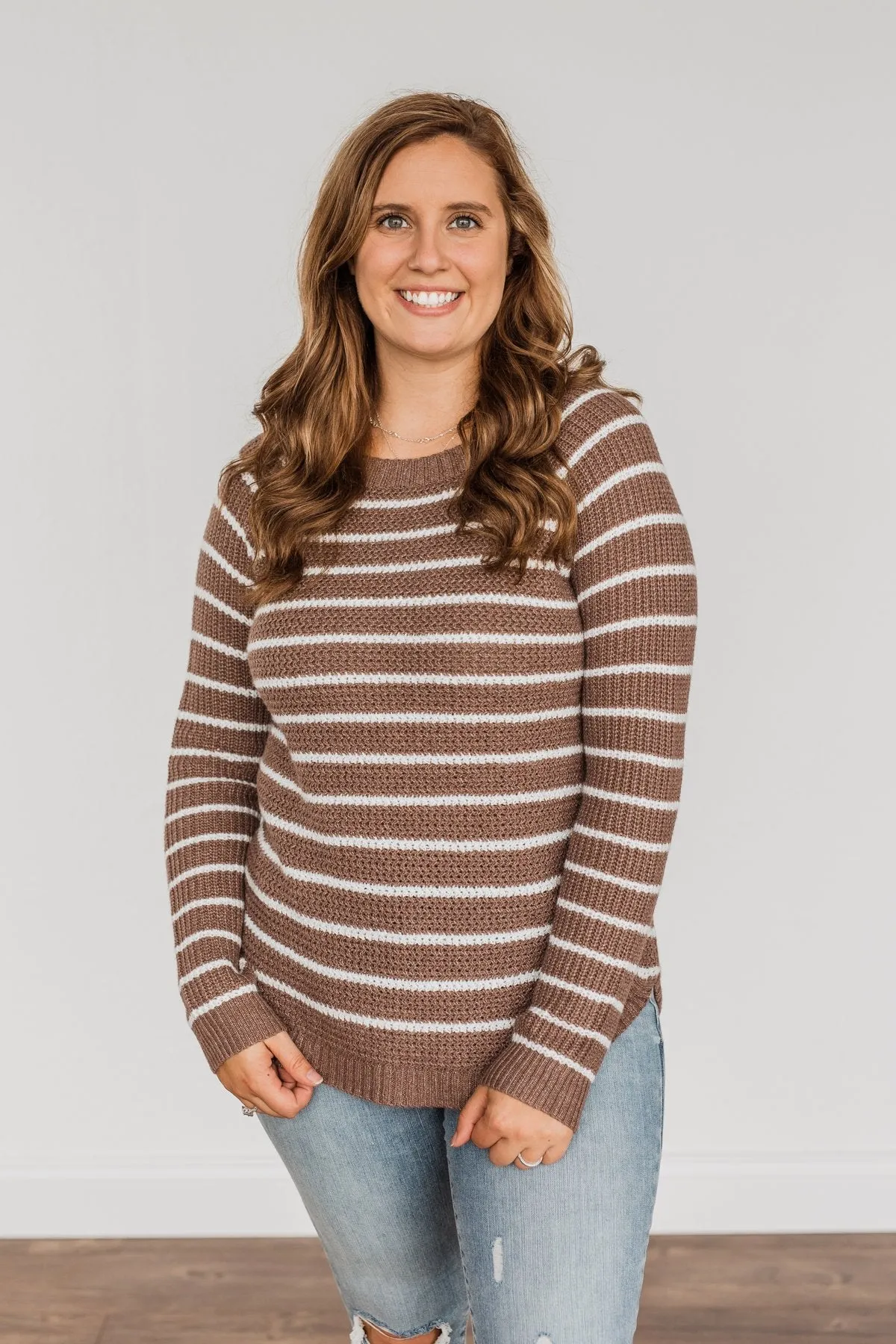 Soak In The Moment Striped Sweater- Mocha