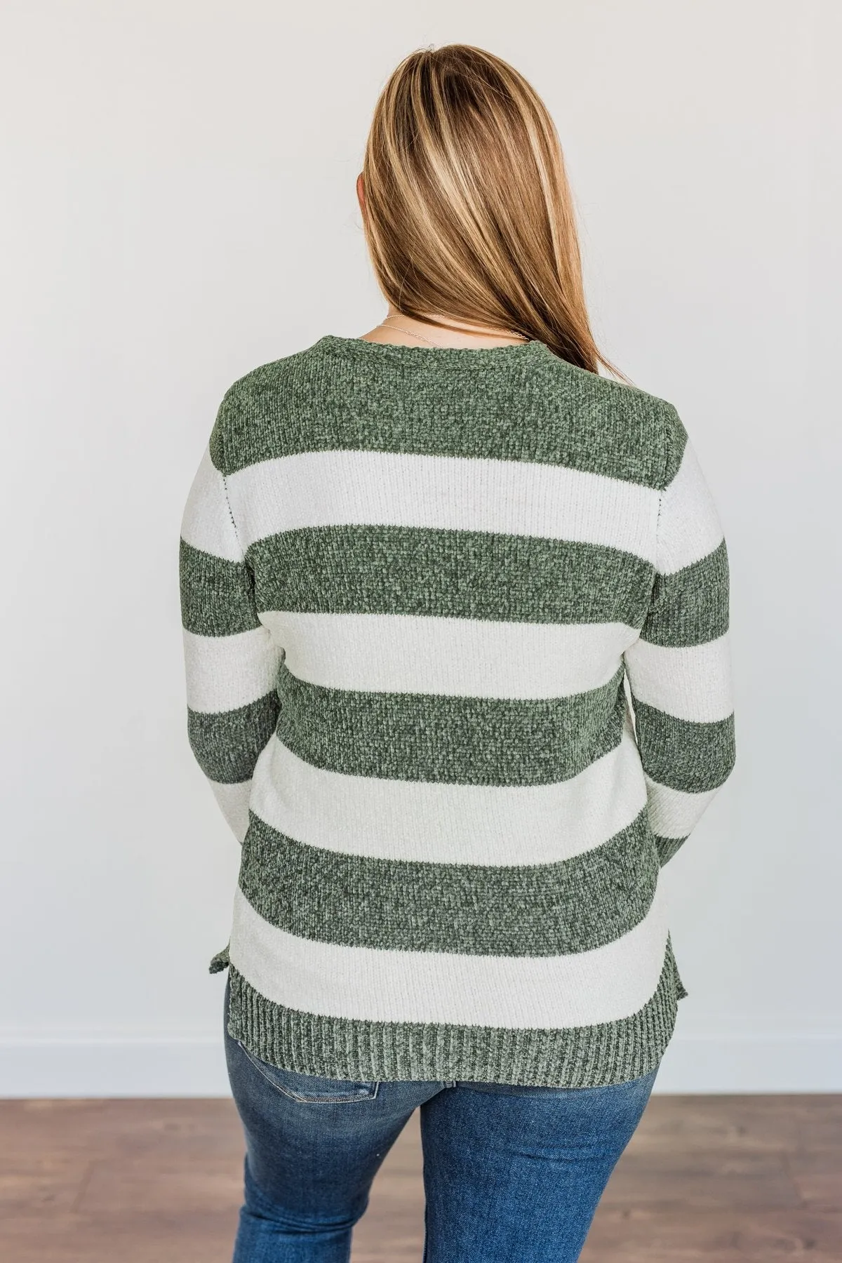 Sweet Symphony Striped Sweater- Dusty Olive & Ivory