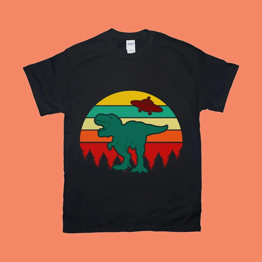 T-Rex Ufo Tree | Retro Sunset T-Shirts