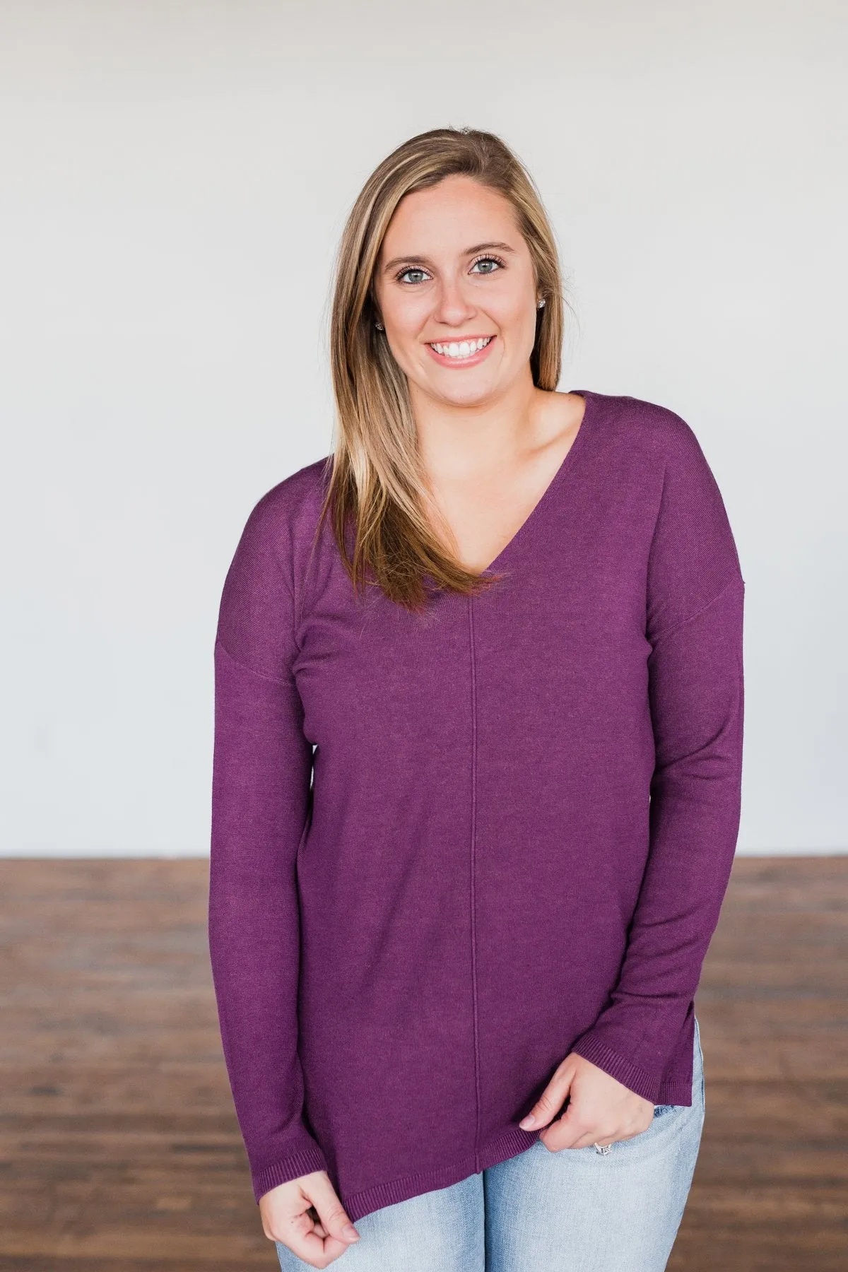 The Best Part V-Neck Sweater- Purple