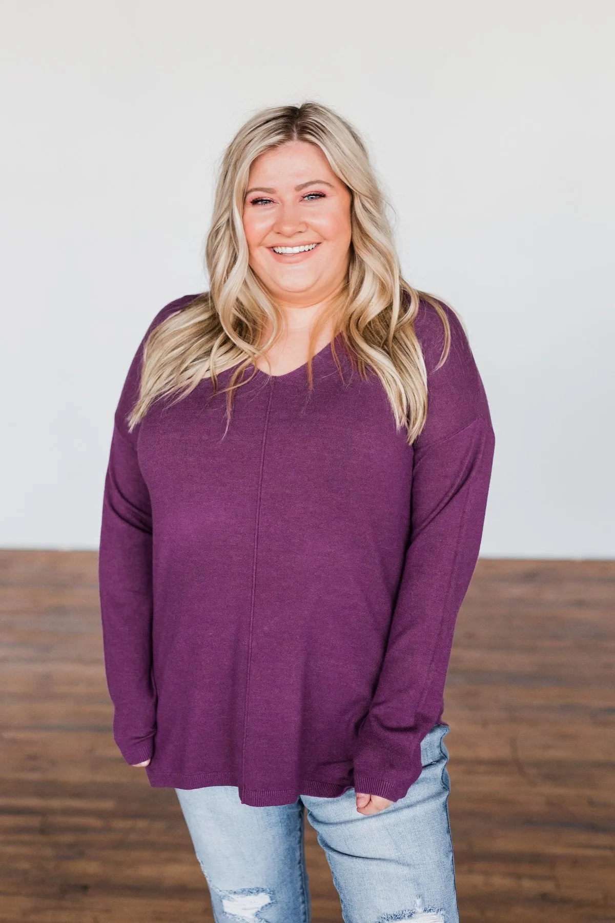 The Best Part V-Neck Sweater- Purple