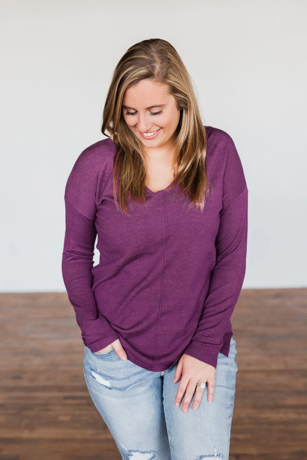 The Best Part V-Neck Sweater- Purple