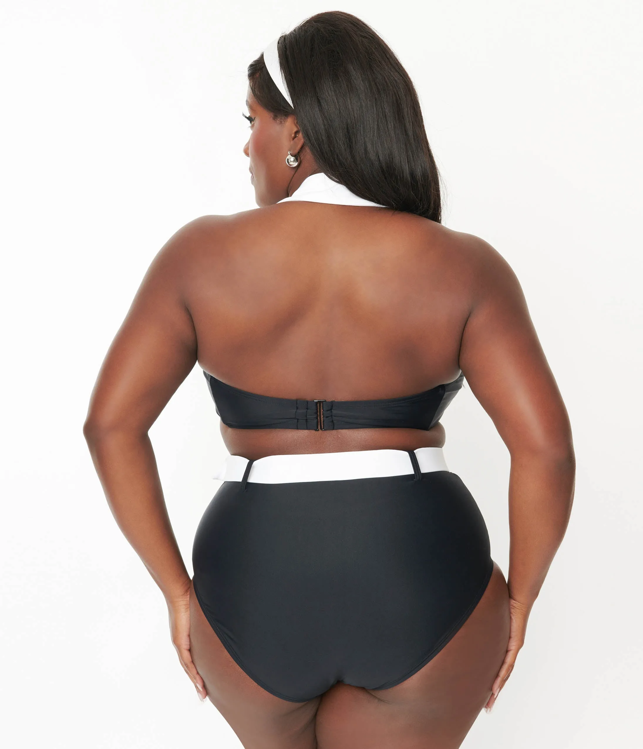 Unique Vintage Plus Size Black & White Halter Swim Top