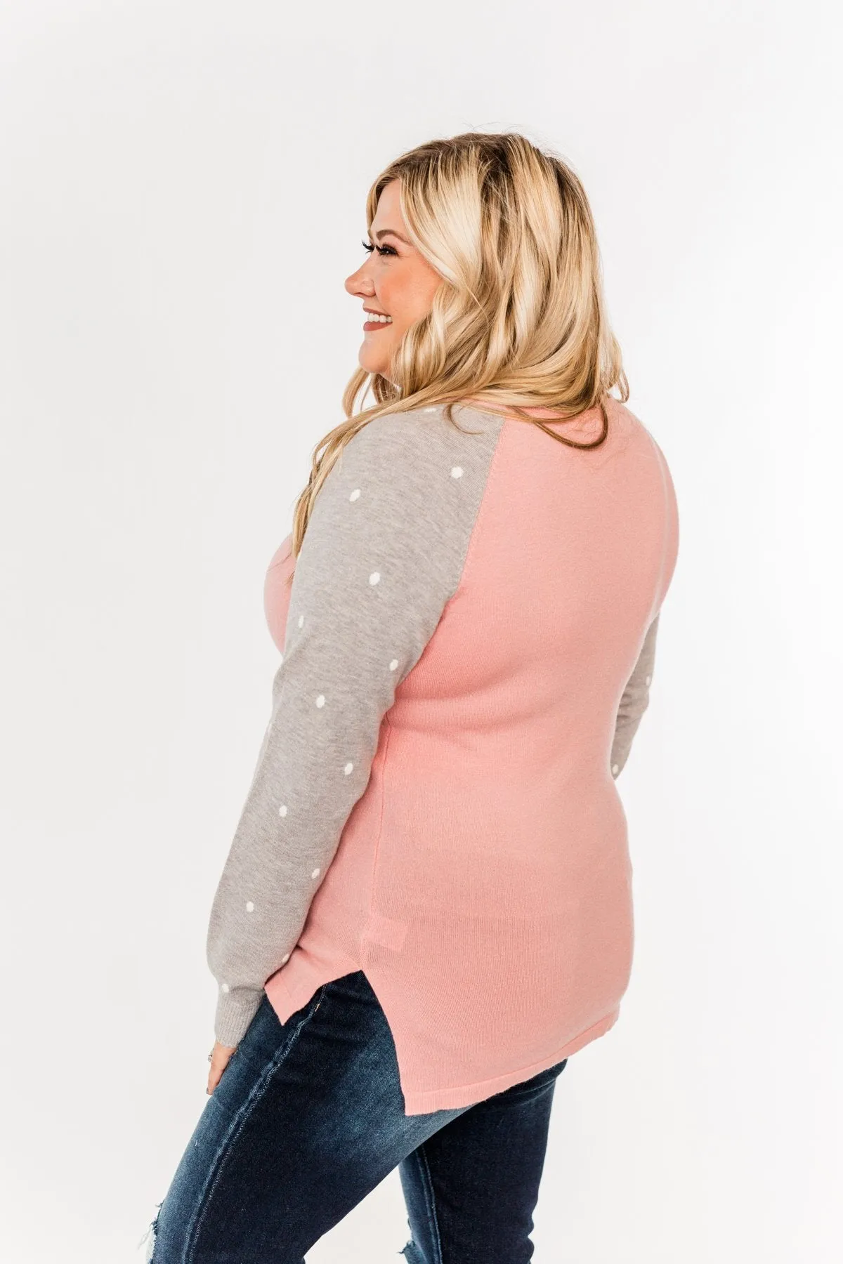 Warm Wishes Lightweight Knit Sweater- Grey & Pink