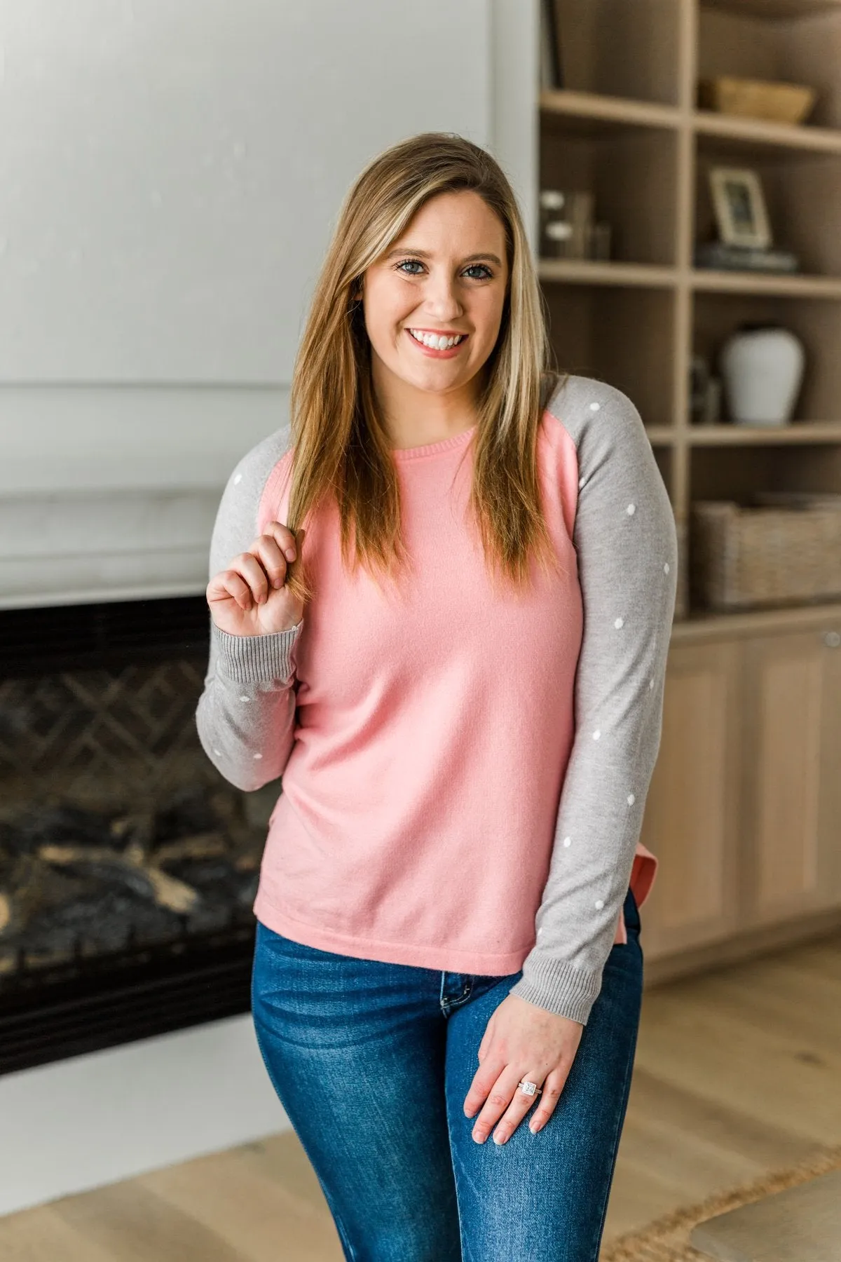 Warm Wishes Lightweight Knit Sweater- Grey & Pink