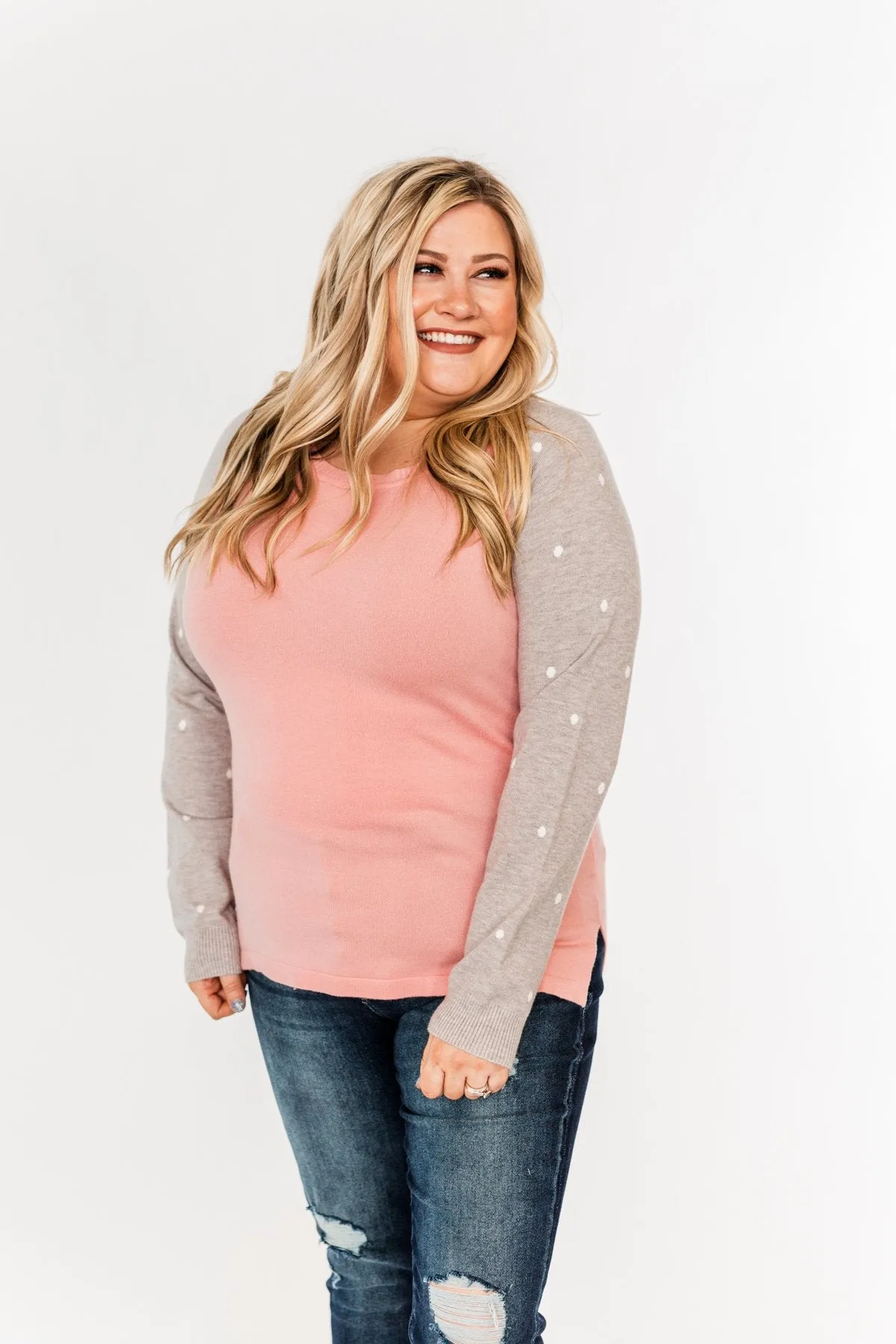 Warm Wishes Lightweight Knit Sweater- Grey & Pink