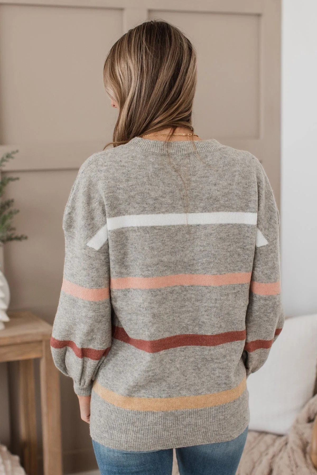 Wonderful Days Striped Knit Sweater- Heather Grey