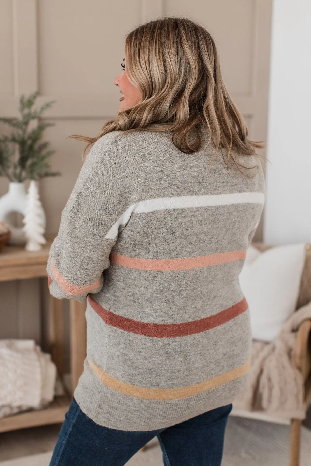 Wonderful Days Striped Knit Sweater- Heather Grey