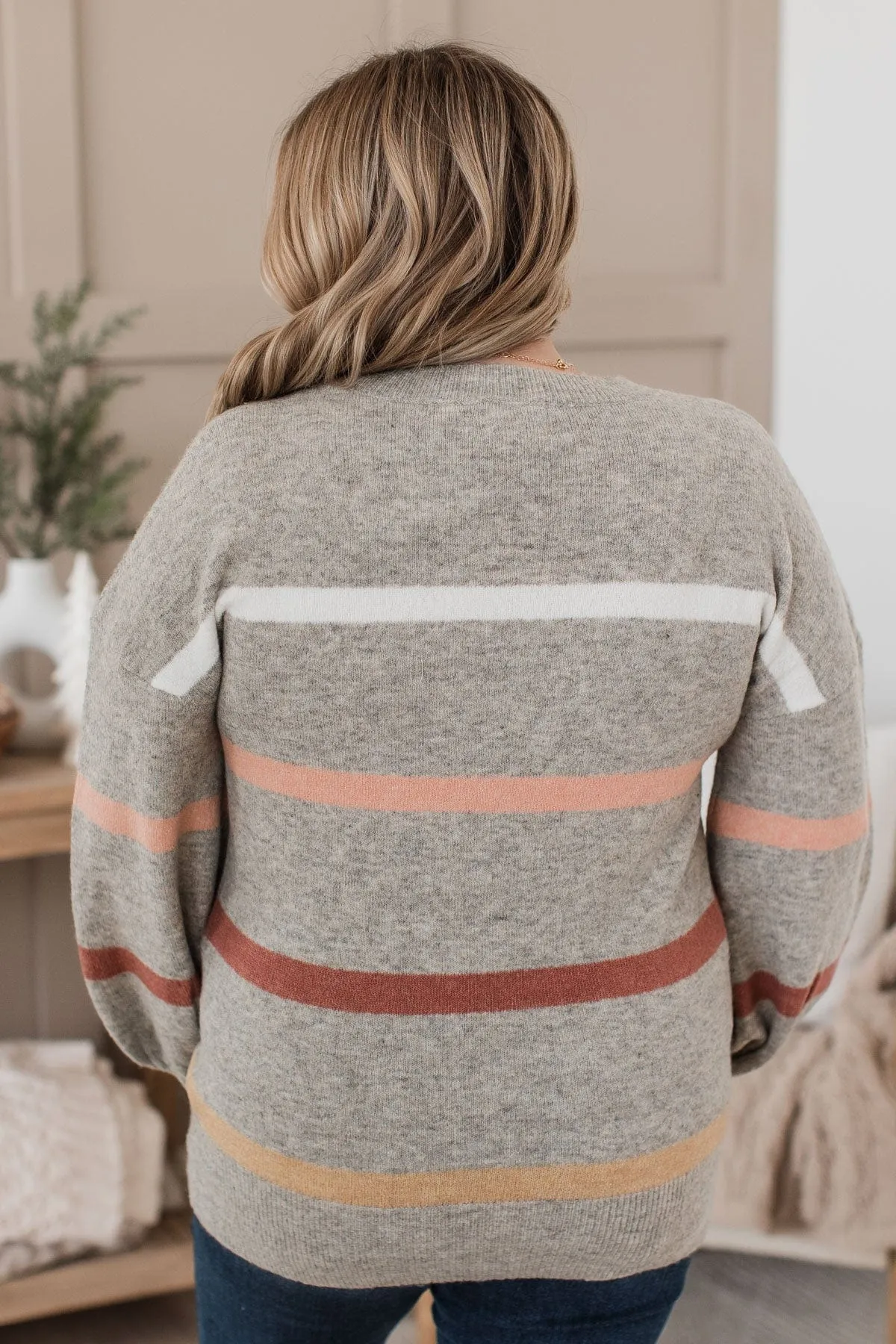 Wonderful Days Striped Knit Sweater- Heather Grey